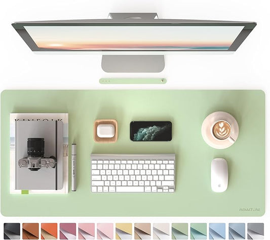 RENMTURE PU Mouse Pad, Faux Leather Large Desk Pad, Home Work Office Accessories, Non-Slip Desk Mat, Waterproof Gaming Pad Desk Blotter (36"x17", Light Green)