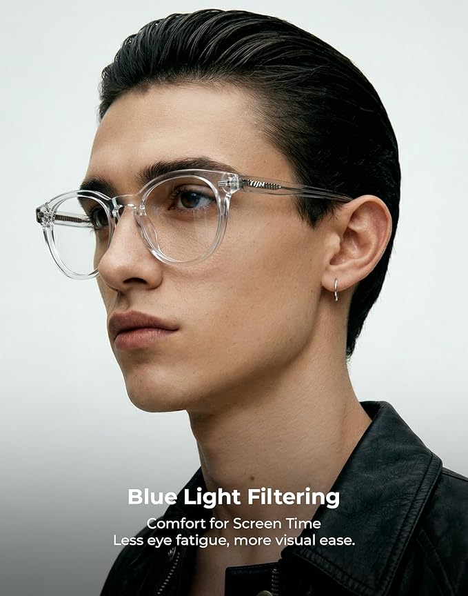 TIJN Blue Light Blocking Glasses Men Women Vintage Thick Round Rim Frame Eyeglasses