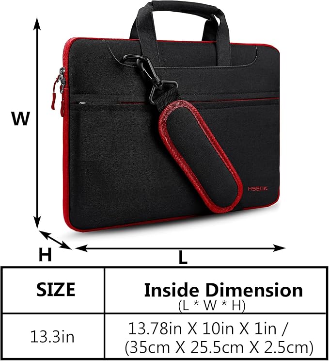 Hseok Laptop Shoulder Bag 13 13.3 14 Inch Case Compatible with MacBook Pro/Neo 14" M5/M4/M3/M2/M1,Mac Air/pro/Neo 13" and Most 13 13.3 14 Notebooks,Spill-Resistant Briefcase,Black & Red