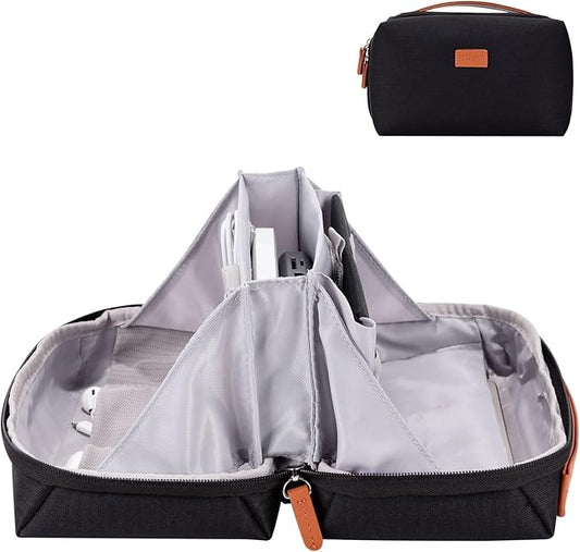 DDgro Electronics Organizer Travel Pouch - Perfect Accessory Bag for Electronics, MacBook Charger & Cords, Cables, Hard Drive (Black-Brown)