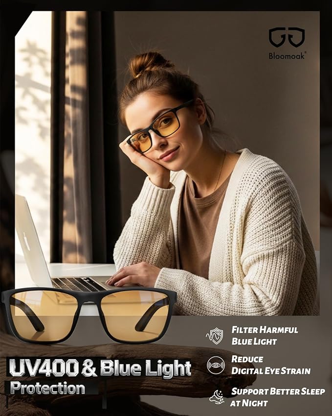 Bloomoak 100% Red Lens Blue Green Light Blocking Glasses- Dual AR Coatings Sleep Glasses Before Bed - Anti Glare, Fatigue