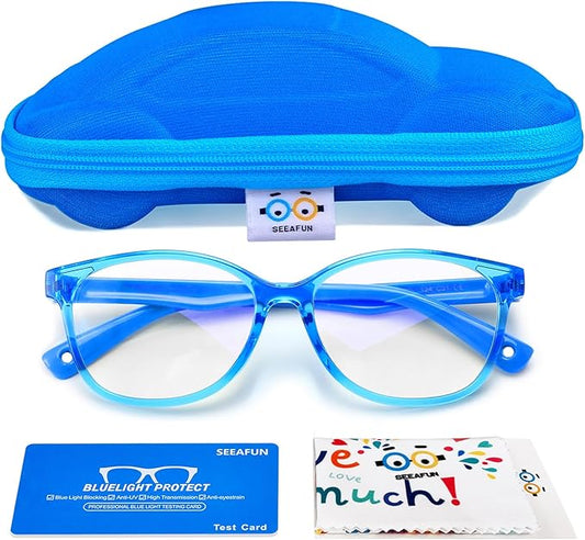 Blue Light Glasses for Kids Girls Boys with Cute Car Case, UV400 Protection, Anti Blue Ray Age3-12
