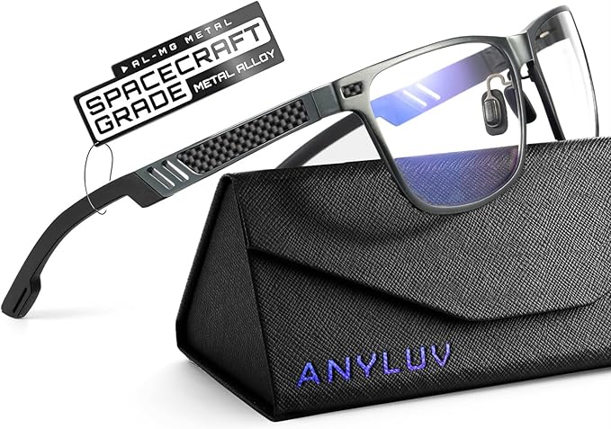 ANYLUV Blue Light Blocking Glasses Men Computer Gaming Glasses Lightweight Al-Mg Metal Anti Eyestrain Eye Protection
