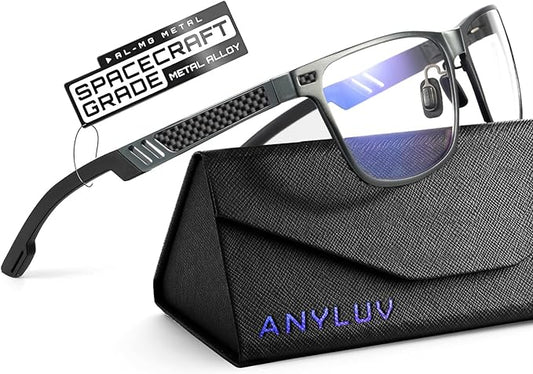ANYLUV Blue Light Blocking Glasses Men Computer Gaming Glasses Lightweight Al-Mg Metal Anti Eyestrain Eye Protection