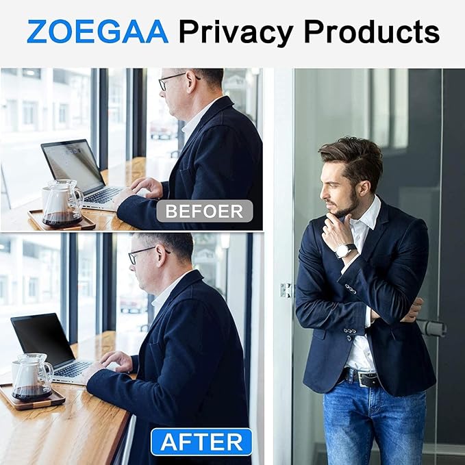 ZOEGAA 14 Inch Laptop Privacy Screen Filter, for 16:10 Widescreen Monitors -Dell HP Acer Samsung Lenovo ASUS Toshiba, Removable Privacy Screen Anti-Peeping, Anti Blue Light Blocking and Anti Glare