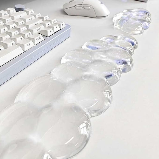 Mouse Pad with Wrist Rest, Soft Cloud Gel Keyboard Mouse Pad Set with Hand Wrist Support, Cute Non Slip Office Desk Accessories for Comfort/Pain Relief/PC Gaming/Computer/Laptop, (Clear Cloud)