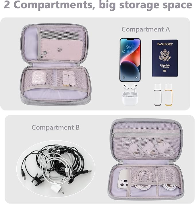 DDgro Electronics Travel Organizer, Tech Accessories Pouch Bag for Cables/Charger & Cords (Gray, PU-M)