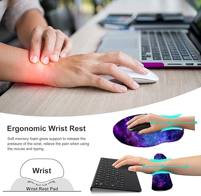 LATEEFAH Mouse Pad with Wrist Rest, 3-in-1 Gaming Mouse Pad, Keyboard Wrist Rest, Ergonomic Memory Foam Mousepad with Wrist Support for Computer Keyboard