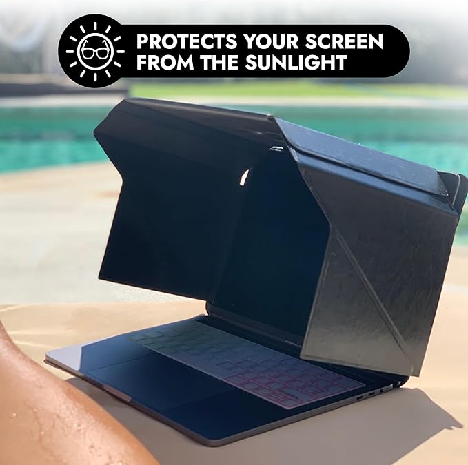 4-in-1 Laptop Screen Shade – Original Lux Hood – Sun, Privacy, Heat & Contrast Protection, Freestanding with Pocket, Fits 15–16” MacBook & PC, Patented, Black | PHILBERT Danish Design