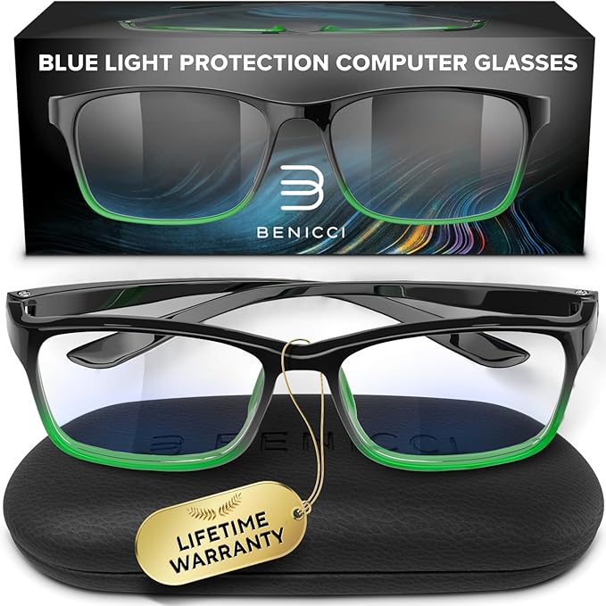 Stylish Blue Light Blocking Glasses for Women & Men – Helps Ease Digital Eye Strain & Headache from Computers, Phones w/Case