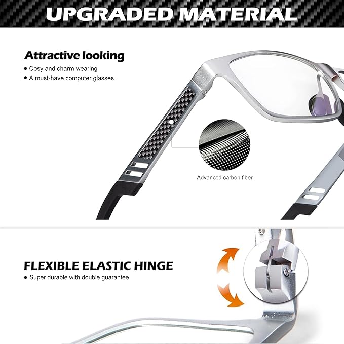ANYLUV Blue Light Blocking Glasses Men Computer Gaming Glasses Lightweight Al-Mg Metal Anti Eyestrain Eye Protection
