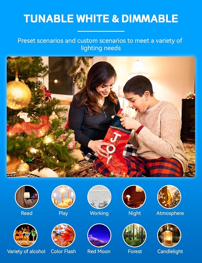 Smart Light Bulbs, WiFi & Bluetooth 5.0, Work with Alexa Google Assistant, App Control, Color Changing LED Bulb,E26 800LM Dimmable RGB Lights, Smart Home Lighting, Dimmable, 4Pack with Remote