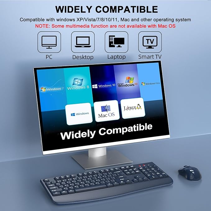 Wireless Keyboard and Mouse Combo, ULSOU 2.4G Full-Sized Ergonomic Computer Keyboard with Wrist Rest and 3 Level DPI Adjustable Wireless Mouse for Windows, Mac OS Desktop/Laptop/PC(Blue)
