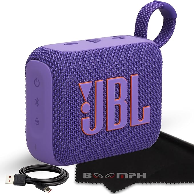 JBL Go 4 Portable Bluetooth Wireless Speaker, IP67 Waterproof and Dustproof Built-in Battery - Purple - Boomph's Comprehensive Ultimate Performance Cloth Solution for Your On-the-Go Sound Experience