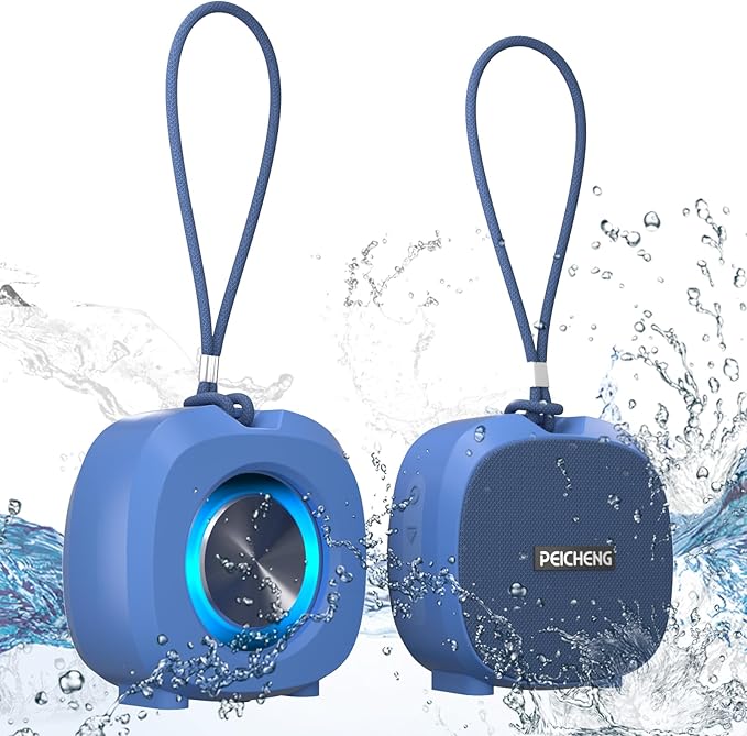 Speaker, Small Portable Bluetooth Wireless IPX5 Waterproof Shower Speaker,Loud Stereo Sound Deep Bass,Dual Pairing, RGB Lights,Long Playtime for Outdoor Party, Great Gift,1PC (Blue)