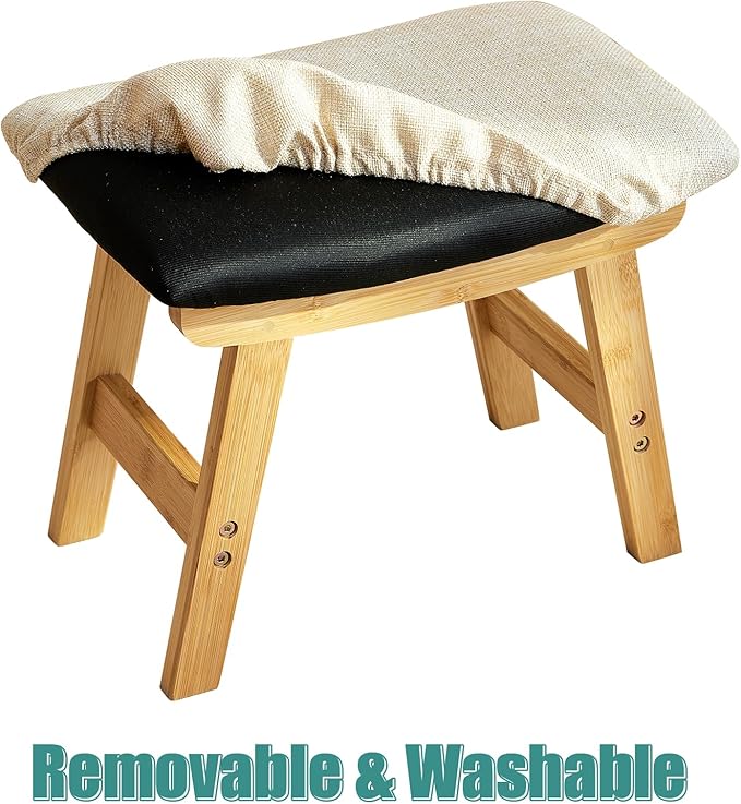 viewcare Foot Stools Ottoman, Small Soft Footrest Ottoman with Wood Legs, Sofa Footrest Extra Seating for Living Room Entryway Office