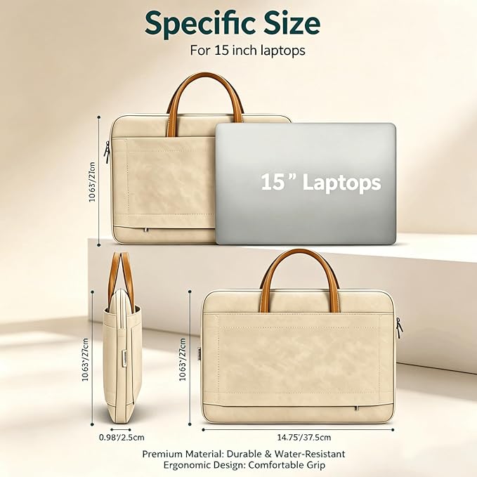 15" Laptop Case Sleeve with Handle, PU Waterproof Laptop Bag, Shockproof Computer Bag Compatible with 15" HP Dell Acer