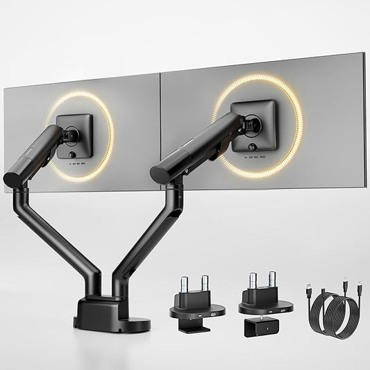 monTEK Dual Monitor Stand Mount with USB Up to 35" Screens, Each Arm Holds Max 24.3 lbs, Full Motion Adjustable Monitor Arm Desk Mount with C-Clamp/Grommet,VESA 75/100mm