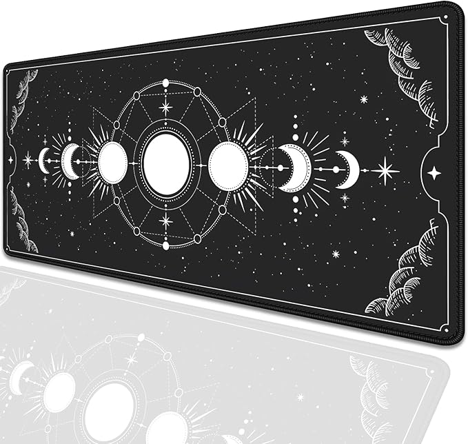 Moon Phases Celestial Witchy Tarot Astrology Witch Aesthetic Extended Desk Pad Mouse Pad,Stitched Edges Non-Slip Rubber Base XL Mouse Mat Desk Mat for Office Home Work Mousepad(27.5X11.8 Inch)