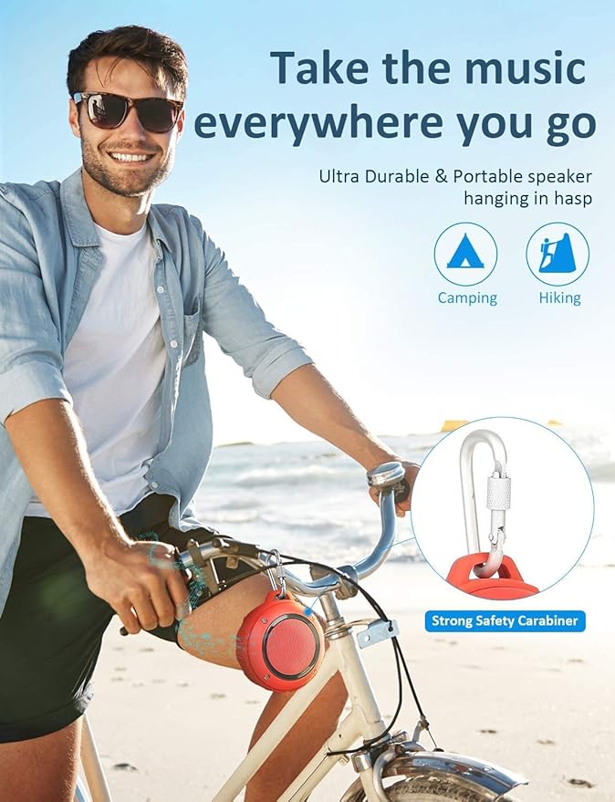 Kunodi Outdoor Waterproof Bluetooth Speaker, Wireless Portable Mini Shower Travel Speaker with Subwoofer, Enhanced Bass, Built in Mic for Sports, Pool, Beach, Hiking, Camping
