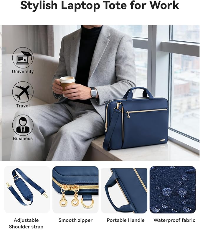 Laptop Case Bag Women Men Computer Sleeve Compatible with MacBook/Dell/HP/Acer/ASUS/LG, Waterproof Shoulder Carrying Briefcase, Blue, 17-17.3 Inch