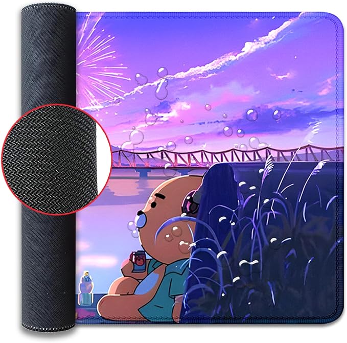 Cartoon Bear Large Desk Mat, Fireworks Theme - Gaming Mouse Pad for Computer, Office, Home (27.5x11.8 in)