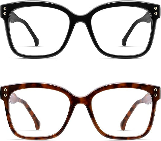 AMOMOMA Trendy Square Reading Glasses for Women Blue Light Blocking Spring Hinge Stylish Readers AM6228