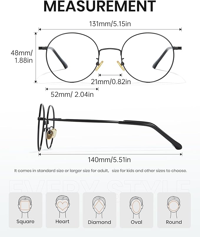 Cyxus Blue Light Glasses for Men and Women, Round Metal Frame Computer Eyeglasses for Office, Gaming, Reading 8090