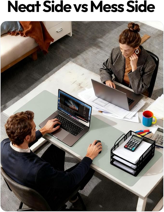 YSAGi Leather Desk Protector, Office Mat, Large Mouse Mat, Non-Slip PU Leather Blotter, Laptop Pad, Waterproof Writing Pad for Office and Home (Grayish Green, 35.4" x 17")