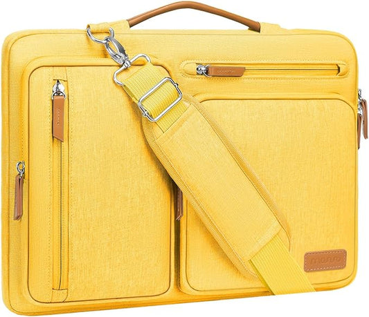 MOSISO 360 Protective Laptop Shoulder Bag,15-15.6 inch Computer Bags Compatible with MacBook Pro 16 inch, HP, Dell, Lenovo, Asus Notebook,Side Open Messenger Bag with 4 Zipper Pockets, Yellow
