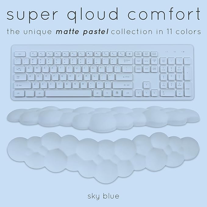 Create-ables Qloud Cloud Wrist Rest Keyboard Wrist Rest for Computer Keyboard Pad, Cloud Keyboard Wrist Rest, Wrist Pad for Keyboard, Memory Foam, Non Slip Base, Comes with Mouse Pad - Light Blue