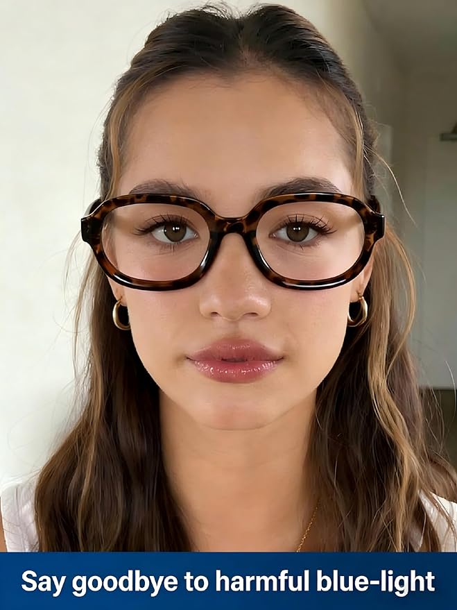 Dollger Blue Light Glasses for Women Oversized Oval Fashion Computer Glasses Retro Chunky Frame Clear Lens