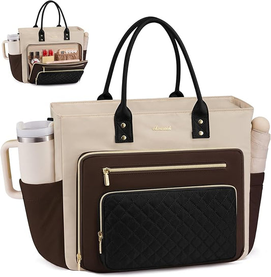 LOVEVOOK Laptop Tote Bag for Women With Large Cup Holder, Work Bags Teacher Nurse Bag, 17.3 Inch Professional Briefcase Business Travel Large Purses Handbag Gifts, Diaper Bag With Multi-Pockets