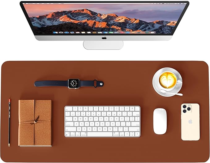 WAYBER Leather Desk Pad Protector, Waterproof Mouse Pad, PU Desk Mat, Office Desk Cover, Desk Writing Mat for Office/Home/Work/Cubicle (Brown/Gray) 35.4x17in