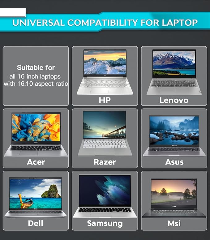 PYS Laptop Privacy Screen 16 Inch - Removable Laptop Screen Privacy Shield for 16:10 Widescreen Display - Anti Glare & Blue Light Screen Filters for Eye Protection - Black