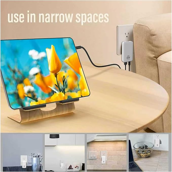 65W GaN USB C Charger Block,2-Ports Flat USB Wall Charger,flodable Plug for Travel, with PD3.0&PPS for iPhone 17/16/15 Series, Galaxy S25/S24, Pixel 10/9, MacBook Pro/Air, iPad Pro(2026 New)