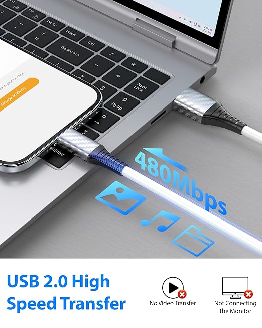 20ft Long USB A to USB C Cable Heavy-Duty for 10W 12W 18W 20W USBA Charger Block for Tapo/TP-Link for Xiaomi/Mi for eufy Security Camera Power Bank Cord Type C USB2.0 Data Transfer Charging Wire White