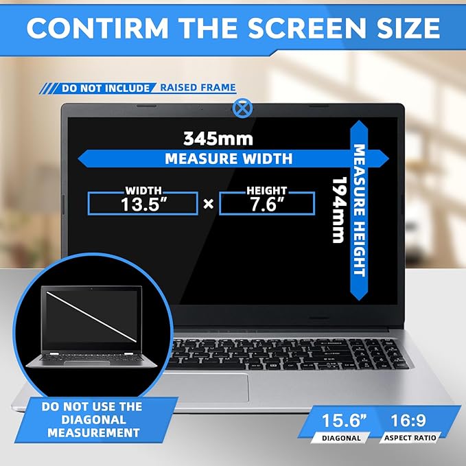 ZOEGAA 15.6 Inch Laptop Privacy Screen,Compatible with Lenovo ThinkPad HP Dell Xps Samsung Asus Acer brands,Removable 16:9 Widescreen Display laptop privacy screen 15.6 inch and Anti-Glare Protector