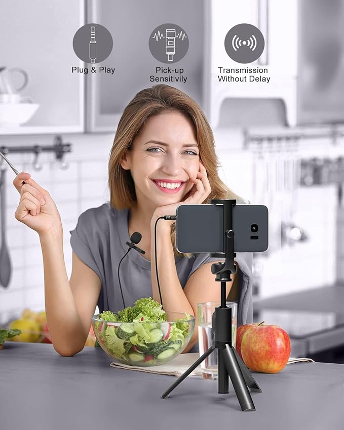 PoP voice Professional Lavalier Lapel Microphone Omnidirectional Condenser Mic for iPhone Android Smartphone,Recording Mic for Youtube,Interview,Video