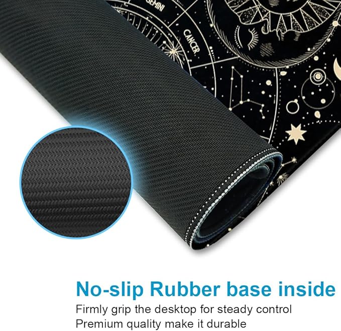 XXL Waterproof Office Desk Pad Protector 35.4x15.7 Inch - Extended Gaming Mouse Pad with Non-Slip Rubber Base, Thickened Keyboard Mat, Stitched Edges & Moon Star Design