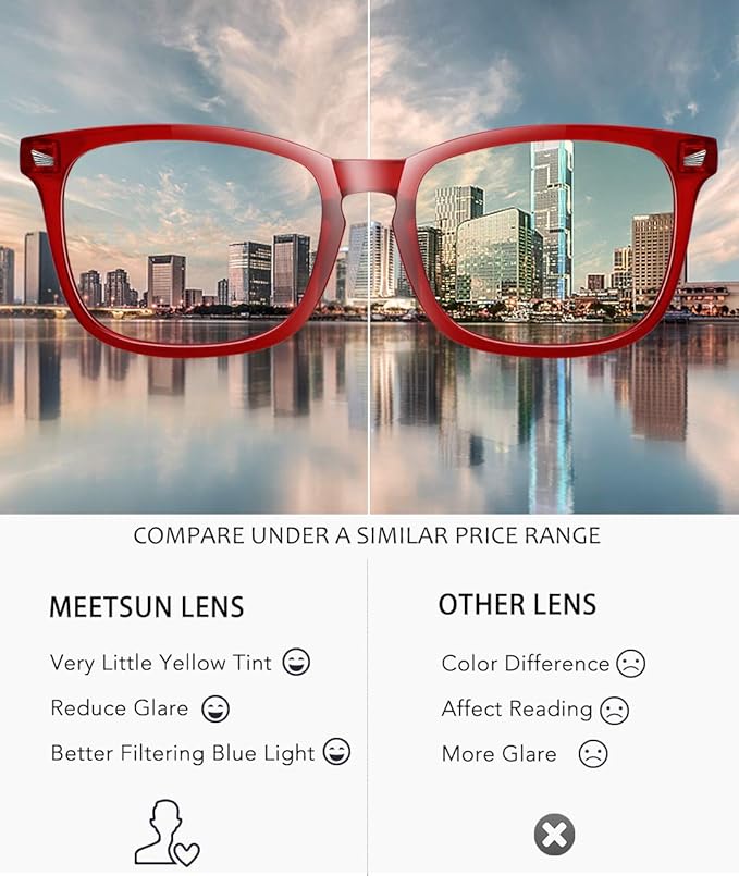 MEETSUN Blue Light Blocking Glasses Women Men, Anti Eye Strain Headache (Sleep Better),Computer Glasses UV400 Lens (Red)