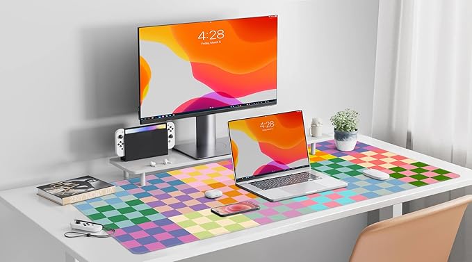 Baziabbo Checkered Desk Mat,XXL Extended Big Mouse Pad,Gaming Mousepad with Stitched Edge,Non-Slip Rubber Base Keyboard Desk Pad for Home Office Study Game