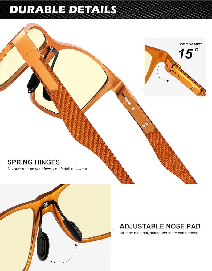 ANYLUV Carbon Fiber Reading Glasses for Men Women, Blue Light Blocking Computer Readers, Anti Glare Spring Hinge