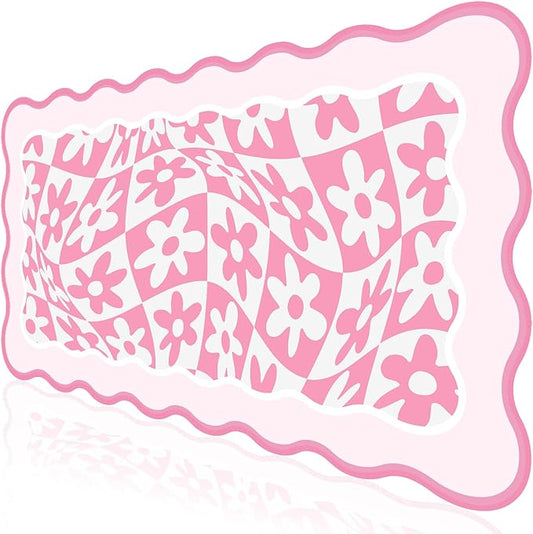 L-SPOUTTO Pink Mouse Pad,Retro Desk Mat XXL Large Scalloped Gaming Mousepad,35.4x15.7in Non-Slip Rubber Base Keyboard Pad Waterproof Desktop Mat for Laptop Computer Work Game Home Office-Pink Daisy