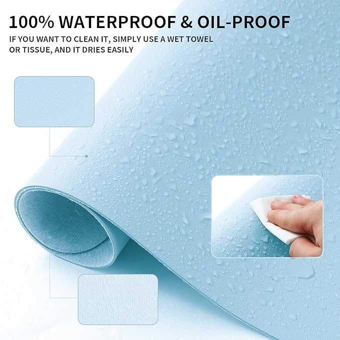 Large Office Leather Desk Mat, Large Mouse and Keyboard Pad, Laptop Pad, Desktop Protector(Light Blue, 31.5 in. x 15.7 in.)