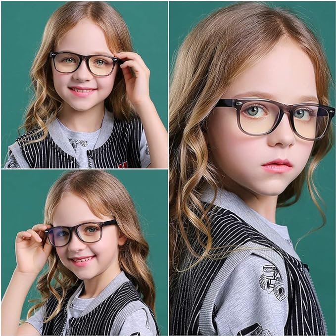 DYLB Kids Blue Light Blocking Glasses girls boys 2 pack, computer video gaming glasses for kids girls boys Age 3-9,Anti blue light & Headache (transparent black + transparent pink)