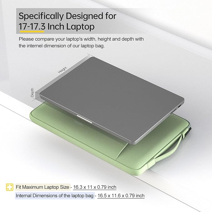 Laptop Sleeve Case 17 17.3 Inch with Handle Computer Bag Carrying Case for HP Pavilion 17/ Envy 17/ Dell/IdeaPad ThinkPad/LG Gram/MSI/ASUS Acer, Green