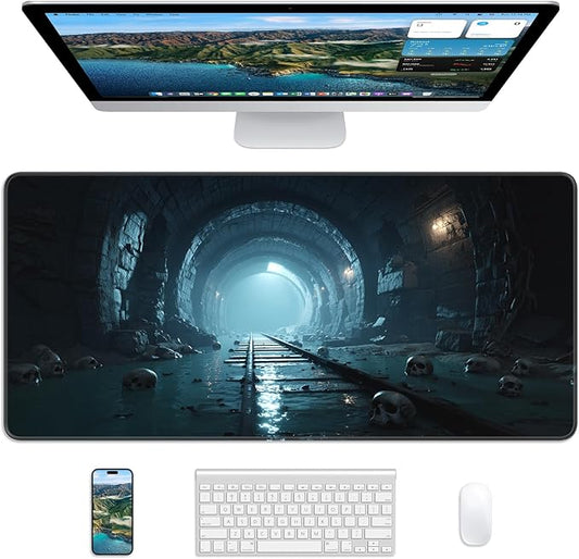 XL Gaming Mouse Pad, 31.5x15.7'' Large Desk Mat with Anti-Slip Rubber Base & Stitched Edges for Gaming, Office, Home - Dark Tunnel