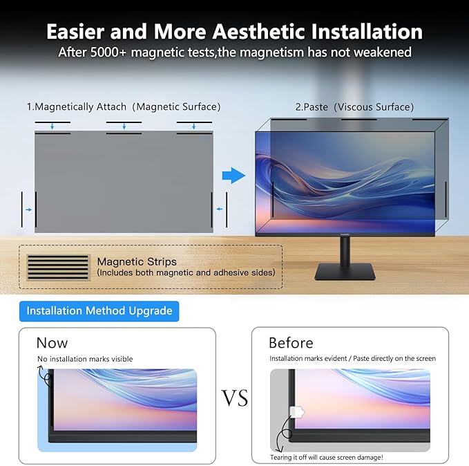 Magnetic Computer 27 Inch Privacy Screen for 16:9 Aspect Ratio Widescreen Monitor, Anti Glare Blue Light Protector Shield Filter for Eyes, Removable Computer Monitor Privacy Screen 27 inch