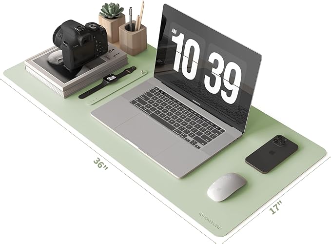 RENMTURE PU Mouse Pad, Faux Leather Large Desk Pad, Home Work Office Accessories, Non-Slip Desk Mat, Waterproof Gaming Pad Desk Blotter (36"x17", Light Green)